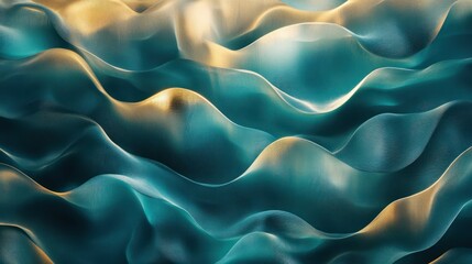 Obraz premium Abstract teal and gold wavy fabric texture