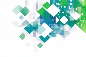 Abstract Geometric Design: Vibrant Green and Blue Squares on White Background