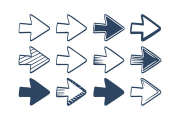 Arrow Icons Set, A Complete Collection of Arrows. A Large Set of Simple Vector Arrows. Arrow Clipart Illustration Isolated on a White Background