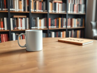 Fototapeta premium Bookstore Coffee Table Mockup with Mug