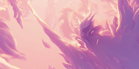 Celestial Being Amidst Pink Cloudscape: A Dreamlike Digital Art