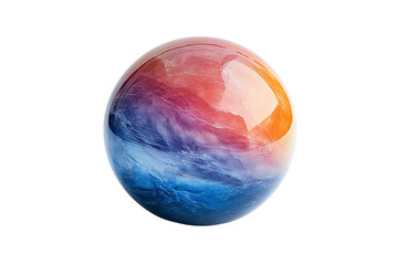 Colorful glass sphere depicting a swirling mix of colors, set against a white isolated background.