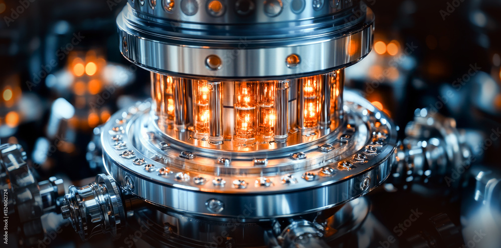 Aufkleber A complex setup of glowing quantum components illustrates qubits, superposition, and entanglement, optimizing algorithms and datasets.