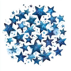 Obraz premium Beautiful Blue Stars in Various Sizes Against a White Background for Artistic and Creative Projects