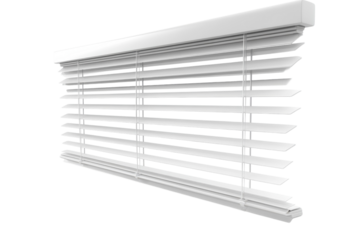 Elegant white blinds gracefully filtering light in a modern home setting during daytime isolated on transparent background