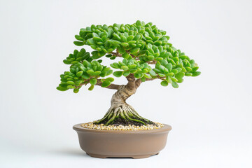 Fototapeta premium A beautiful bonsai tree showcasing intricate details and vibrant green leaves. isolated on white background.