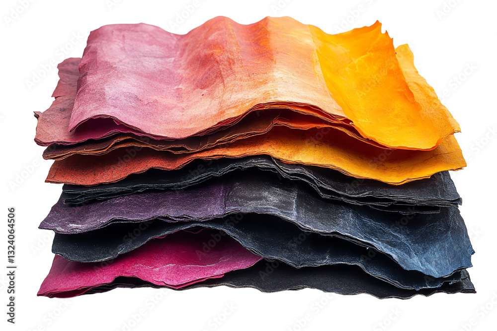 Poster colorful stacked sheets of handmade paper showcasing a vibrant gradient, perfect for artistic projec