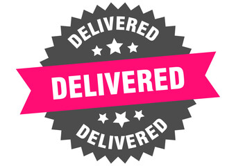delivered. delivered round pink label isolated on transparent background