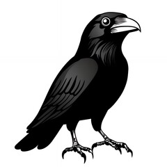 Fototapeta premium Detailed Black And White Crow Illustration