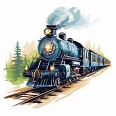 Obraz premium an AI Image Generator, Vintage Steam Locomotive Traversing Scenic Countryside