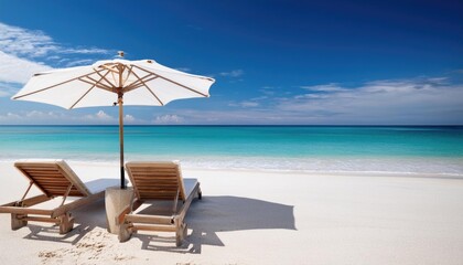 Obraz premium Tropical beach chaise lounge umbrella summer vacation