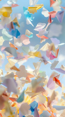Floating multicolor paper confetti creating a dreamy and festive atmosphere