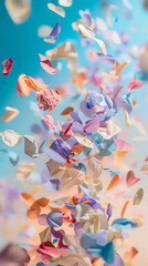 Abstract confetti rain in pastel and vibrant colors, artistic background