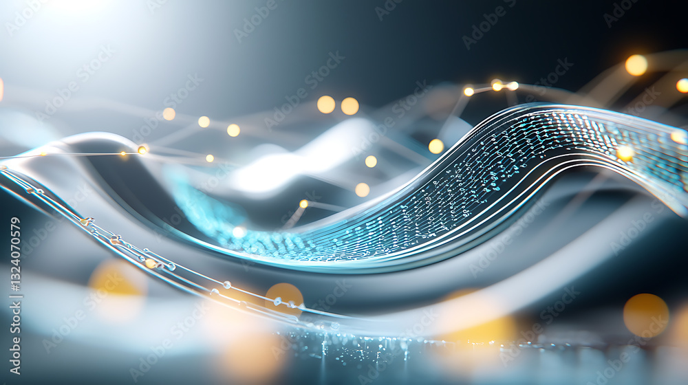 Poster dynamic data waves virtual environment digital art abstract design close-up view technology concepts