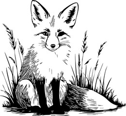 Obraz premium Elegant fox in tall grass wildlife scene nature illustration serene environment artistic viewpoint wildlife concept