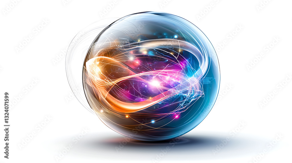 Poster dynamic energy sphere displaying vibrant light patterns abstract blog post digital art studio concep