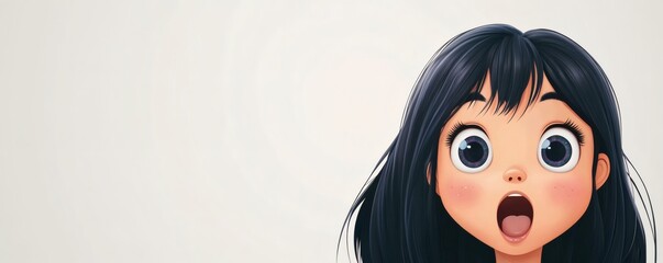 A surprised cartoon girl with dark hair and open mouth