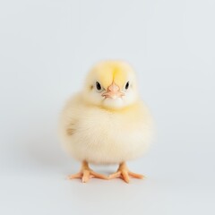 Obraz premium Fluffy Yellow Chick on Light Gray Background