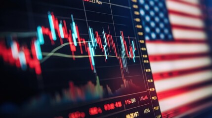 Dynamic stock market trading interface featuring a vibrant national flag symbolizing global economic activity