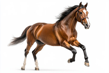 Obraz premium A majestic horse galloping gracefully, showcasing its strength and elegance. isolated on white background.