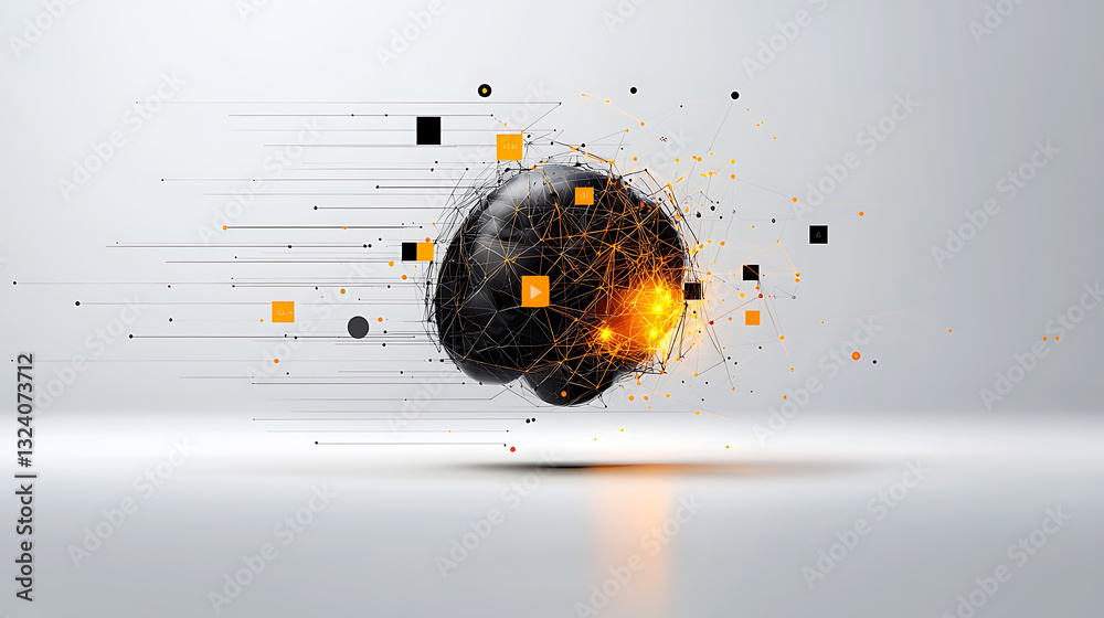 Poster dynamic brain activity visualization digital space 3d render abstract close-up neural networks and d