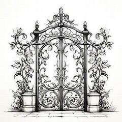 Obraz premium an AI Image Generator, Ornate Wrought Iron Gate with Elaborate Floral a