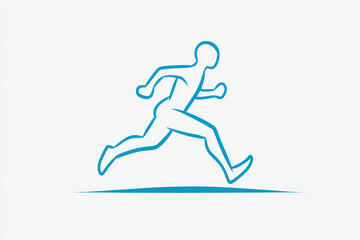 A minimalist line art depiction of a person running, symbolizing motion and fitness. isolated on white background.