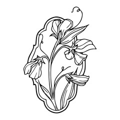sweet pea flowers in ornamental frame vector illustration