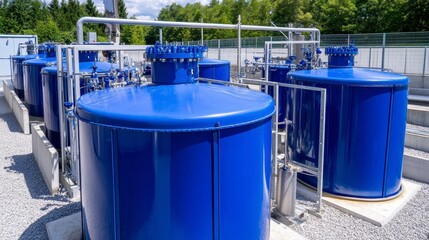 Bright Blue Industrial Storage Tanks in a Modern Facility
