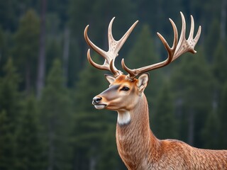 Majestic Mule Deer Buck with Antlers, Outdoor Landscape Scene