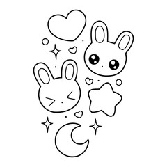 cute bunnies and celestial elements vector illustration