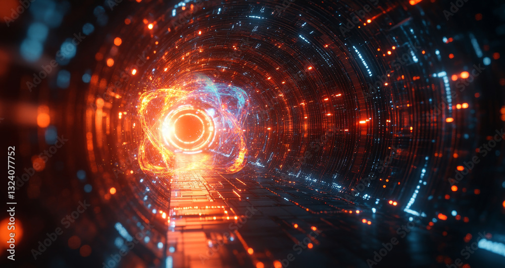 Aufkleber Exploring the fascinating world of quantum computing, the artwork displays vortex patterns that represent qubits, superposition, and entanglement.