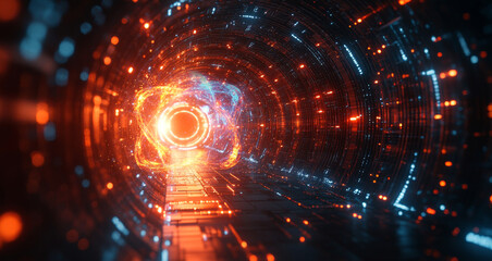 Exploring the fascinating world of quantum computing, the artwork displays vortex patterns that represent qubits, superposition, and entanglement.