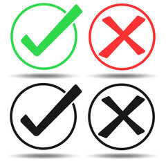 A set of four round buttons with a tick and a cross. The choice between consent and refusal. Vector illustration