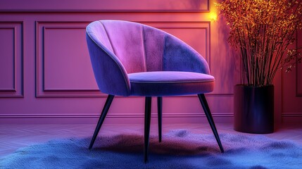 Stylish modern chair display chic interior furniture photography soft lighting artistic viewpoint