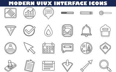 Modern UIUX Interface Icons Line Art Graphic Design Set