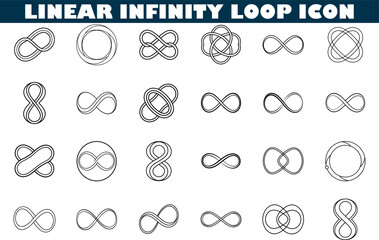 Linear Infinity Loop Icons Minimalist Design, Endless Symbols Set