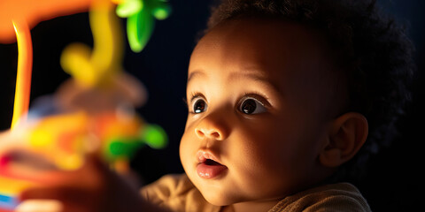 Infant Observing Colorful Toy