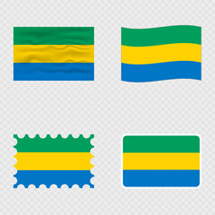 Gabon national flag in four different styles.