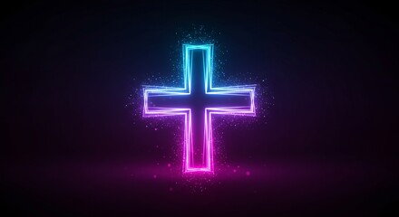 Fototapeta premium Neon cross illustration on a dark background. Religious, spiritual design perfect for faith, church, or modern Christian themes.