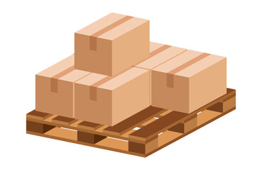 carton box on pallet wood, parcel box cargo, pallets wooden, brown box, warehouse concept, corrugated shipping box icon, cardboard postage package for transportation