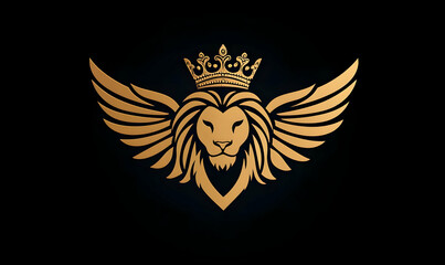 Majestic Lion with Wings and Crown in Golden Silhouette Design