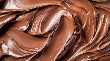 The image showcases a rich chocolate spread with a glossy shine, emphasizing its smooth, creamy texture and enticing appearance that attracts chocolate lovers everywhere.