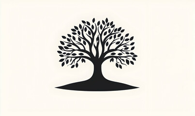 Obraz premium Elegant Black Tree Silhouette with Stylized Leaves and Roots