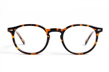 modern round tortoiseshell eyeglasses with gradient amber-to-honey pattern, displayed elegantly against crisp white background, highlighting the stylish frame's subtle details