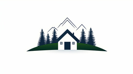 Naklejka premium Minimalist illustration of mountains and house in natural landscape