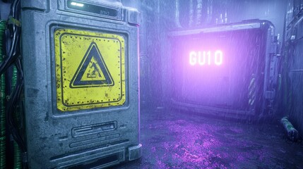 Grungy Metal Boxes in a Dimly Lit Cyberpunk Alleyway