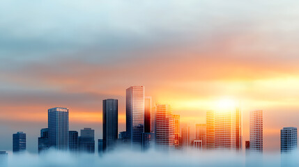 Fototapeta premium Sunset over city skyline urban landscape photography dusk aerial view beauty of architecture