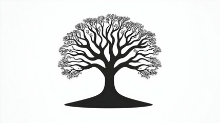 Intricate Black Silhouette of a Leafless Tree with Detailed Branches