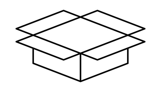 box postal parcel outline, open box carton shipping, corrugated box line shape, cardboard postage box for transportation